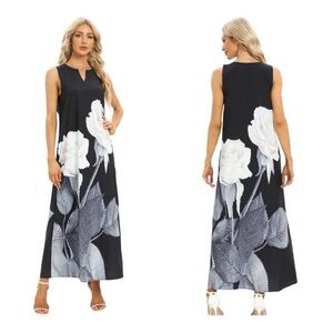 SHEIN Black w/ White roses sleeveless dress. Size XXL